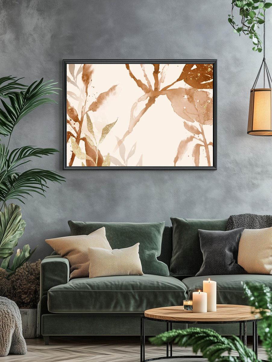 Brown watercolor leaf background aesthetic. — room view 4