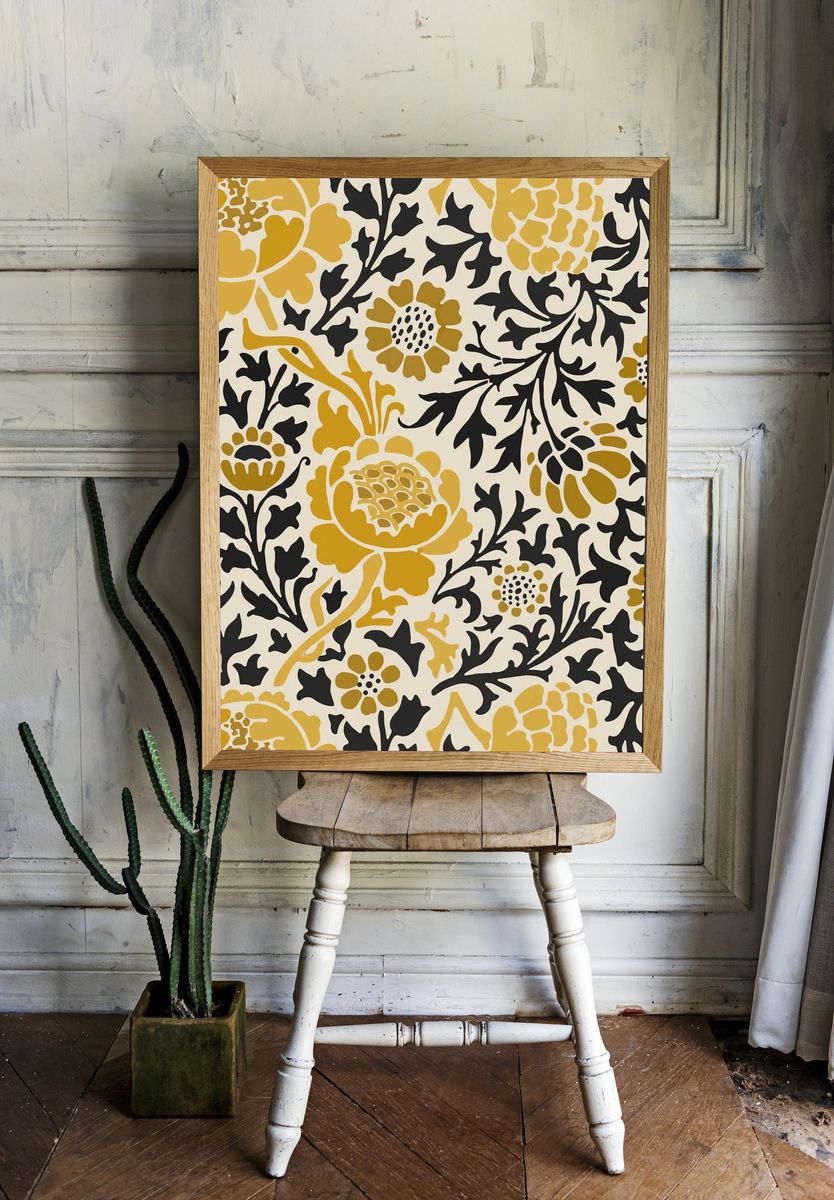 Decorative vintage flower ornament seamless. — room view 1