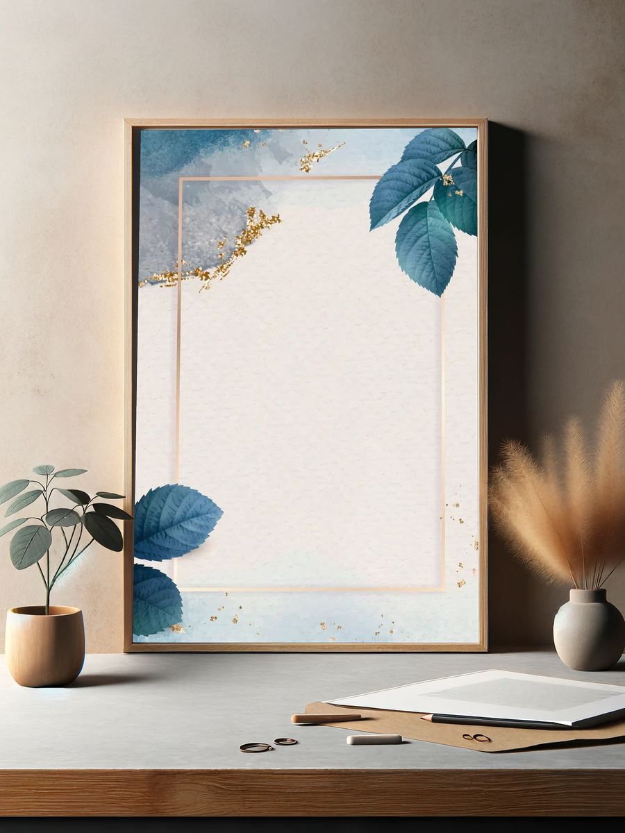 Rectangle gold frame foliage pattern. — room view 2