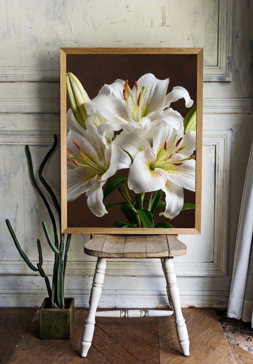 White Lily Bouquet Botanical Print. — room view 1