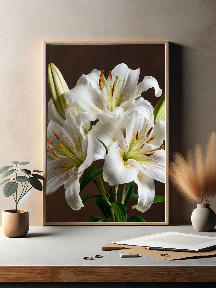 White Lily Bouquet Botanical Print. — room view 2