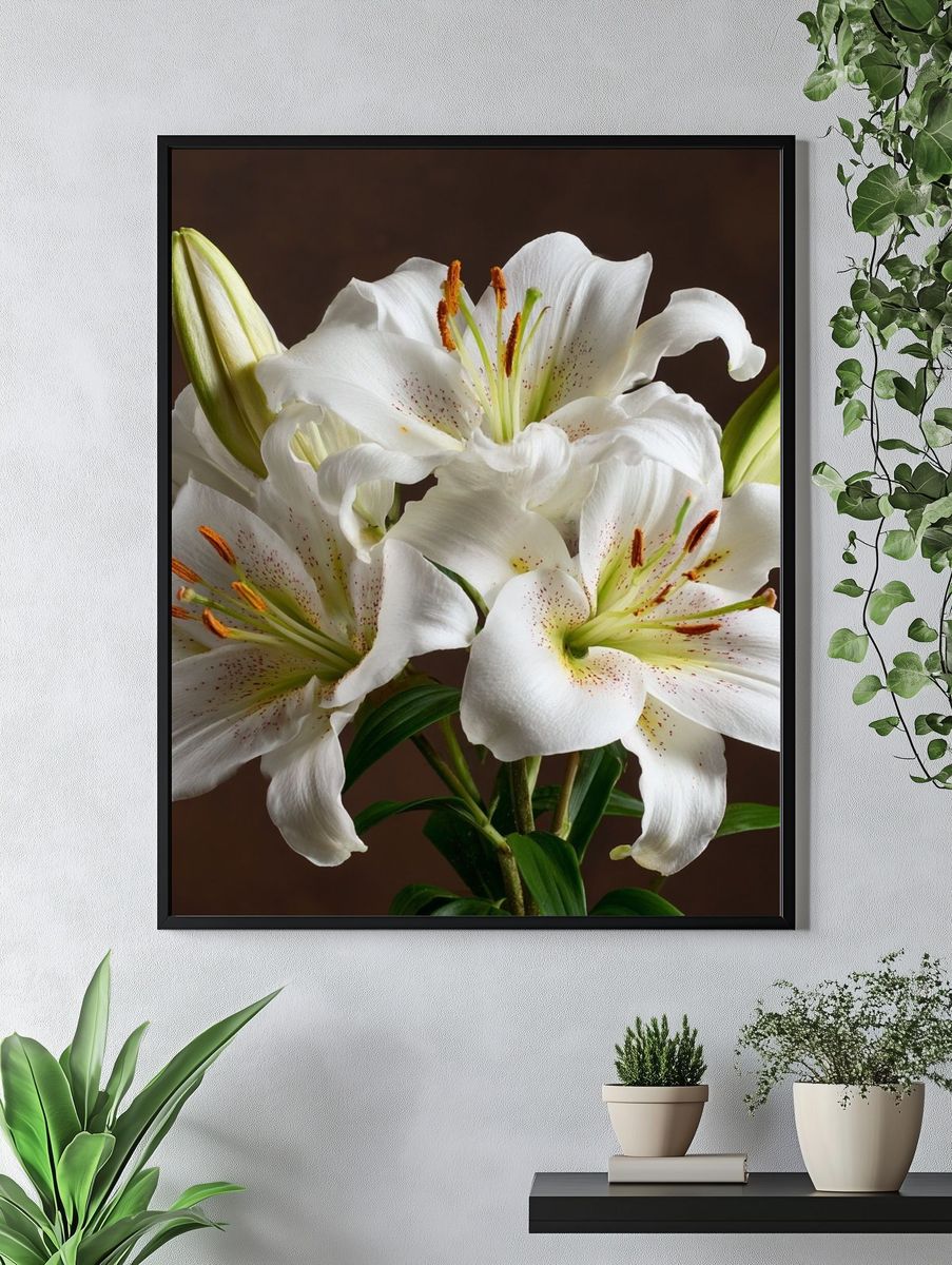 White Lily Bouquet Botanical Print. — room view 4