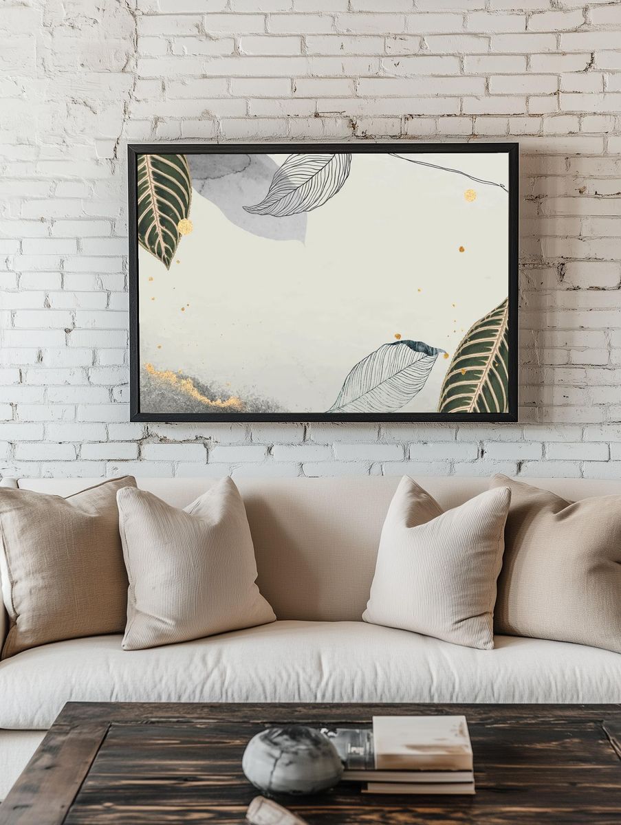 Oriental leaves gold detailed frame. — room view 1