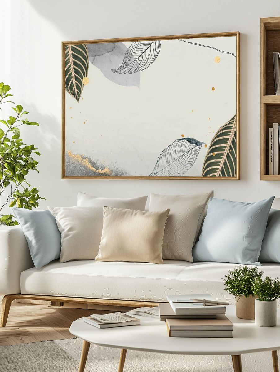 Oriental leaves gold detailed frame. — room view 2