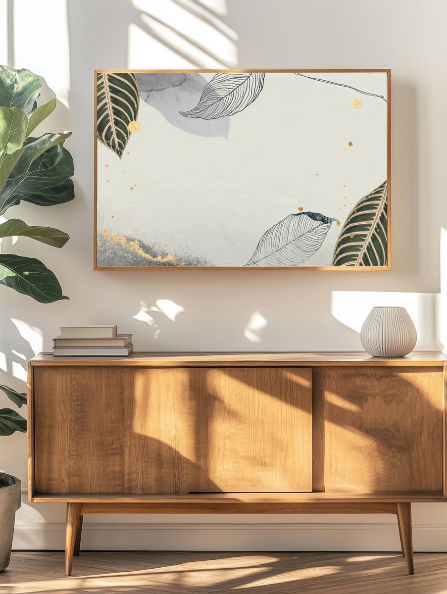 Oriental leaves gold detailed frame. — room view 3