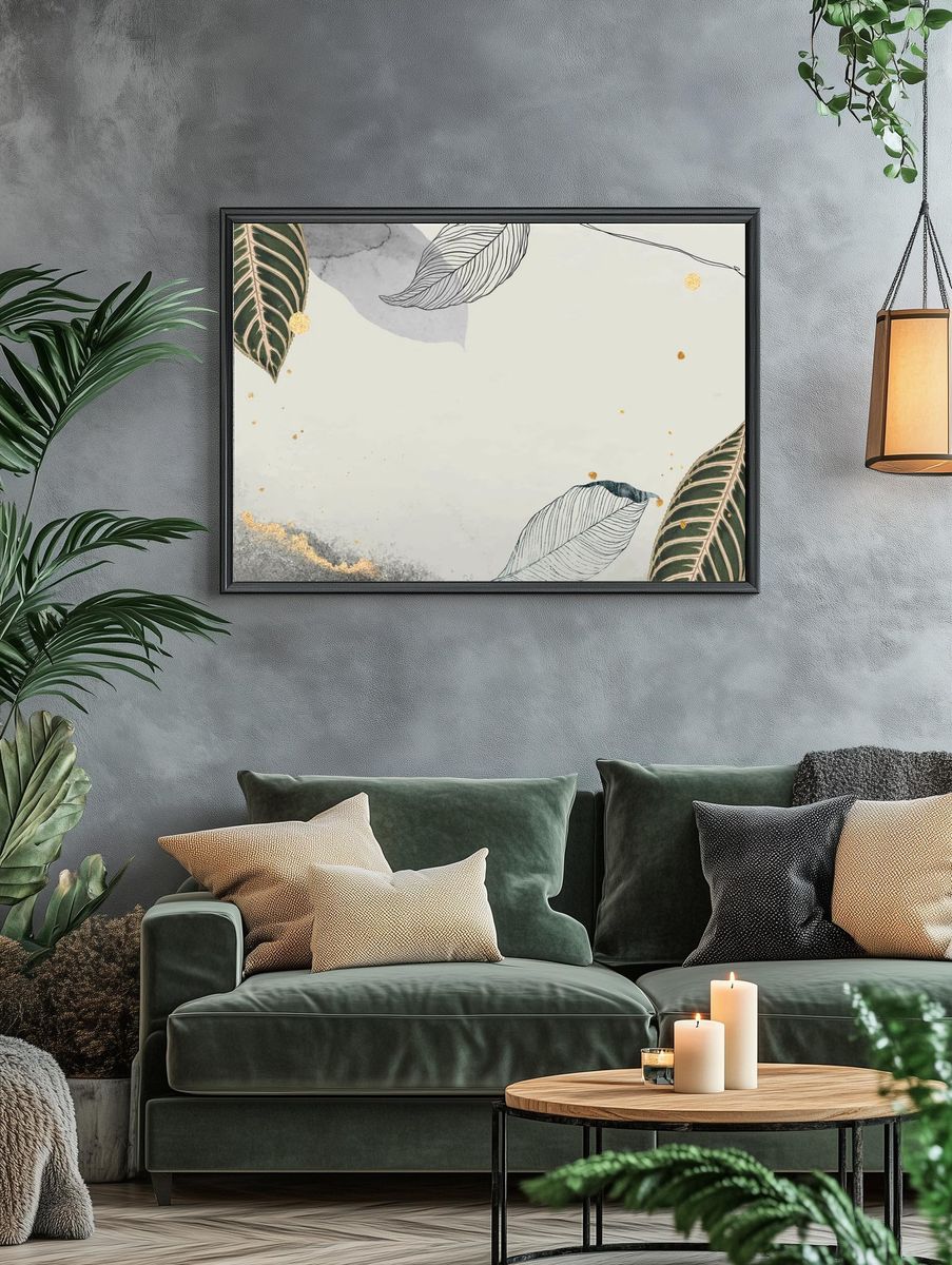 Oriental leaves gold detailed frame. — room view 4