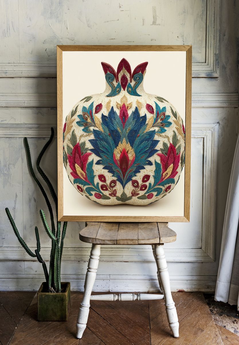 Embroidered Floral Vase Print. — room view 1