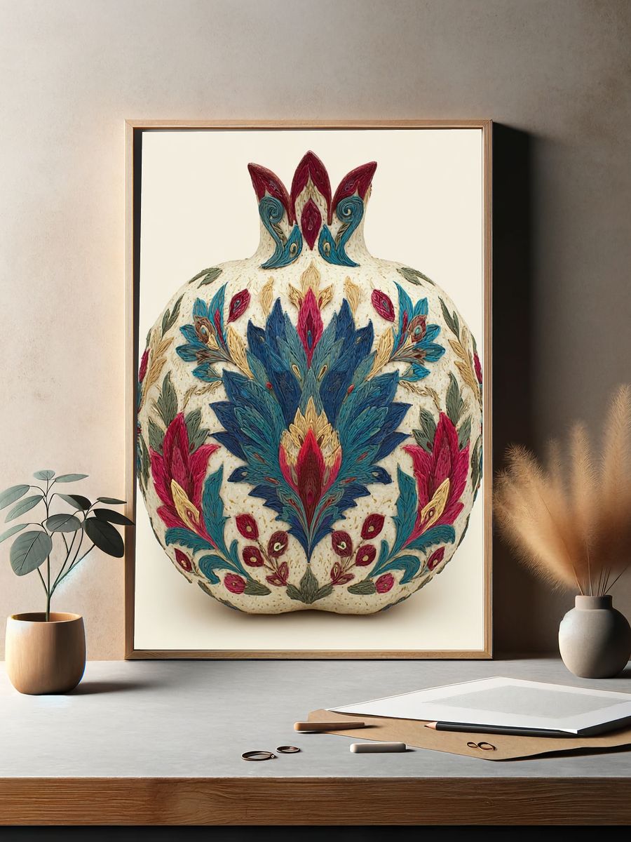 Embroidered Floral Vase Print. — room view 2