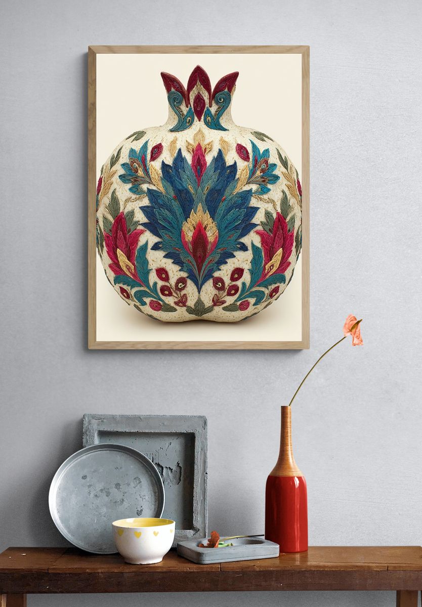 Embroidered Floral Vase Print. — room view 3