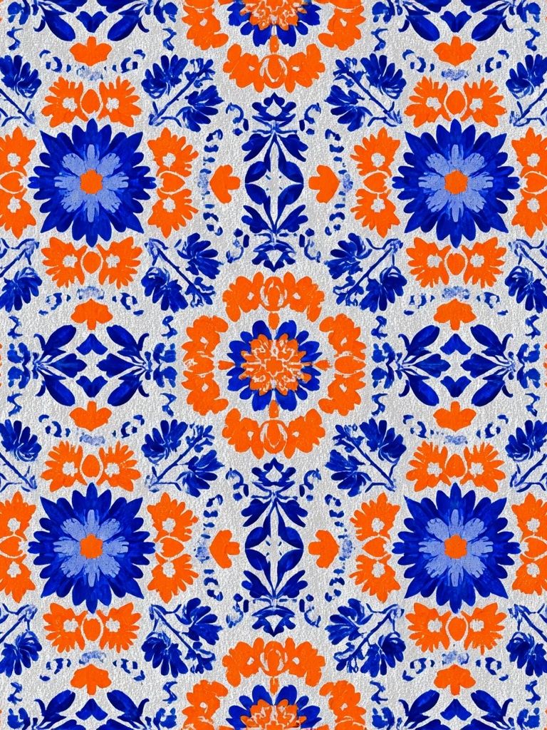 Blue and Orange Floral Pattern Poster. poster — botanical art