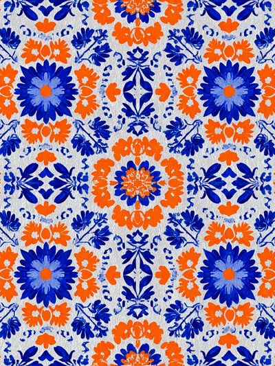 Blue and Orange Floral Pattern Poster. poster