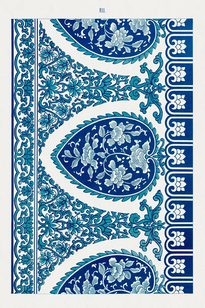 Blue Floral Paisley Pattern Print. poster detail