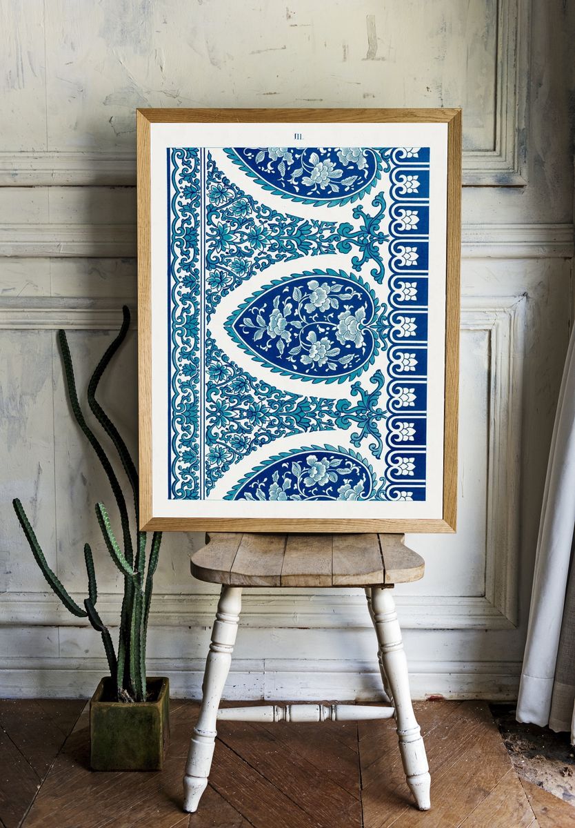 Blue Floral Paisley Pattern Print room preview