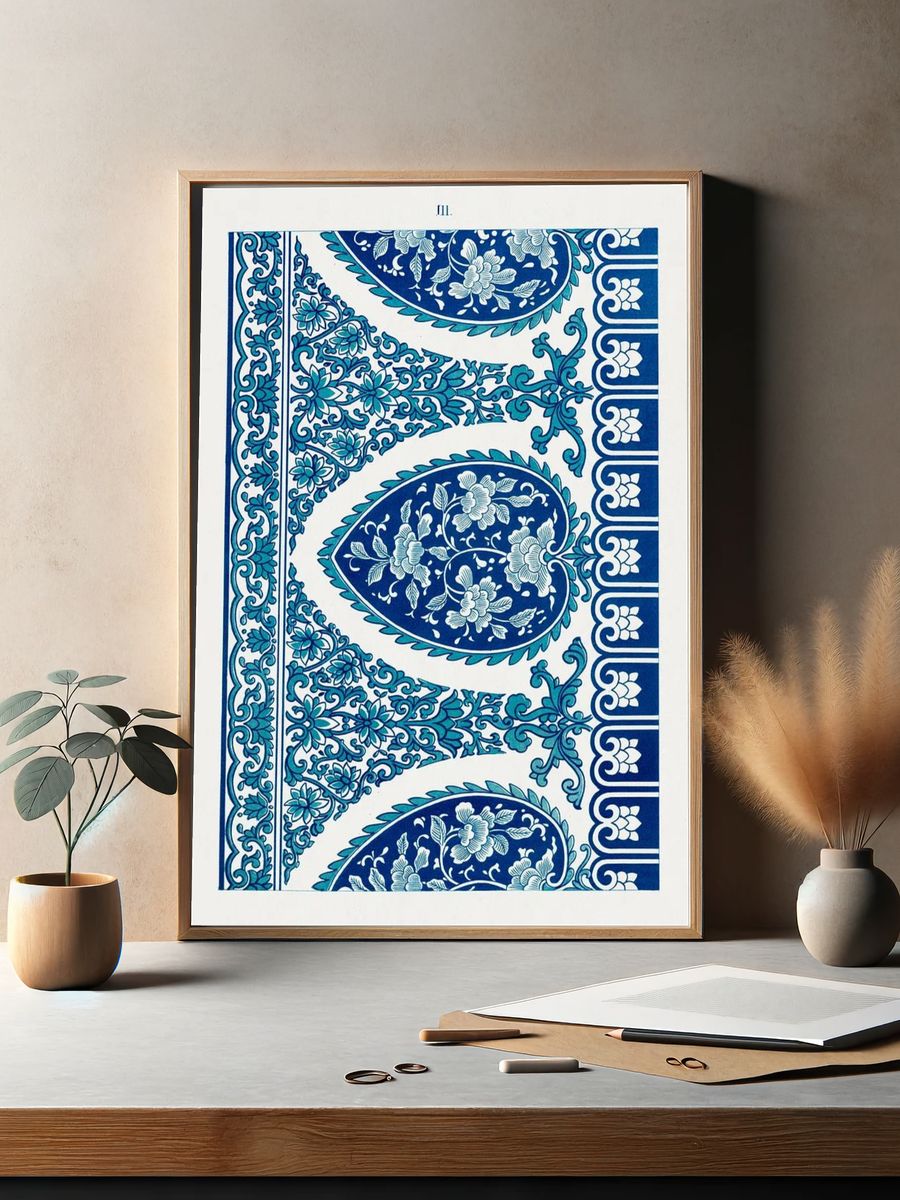 Blue Floral Paisley Pattern Print. — room view 2