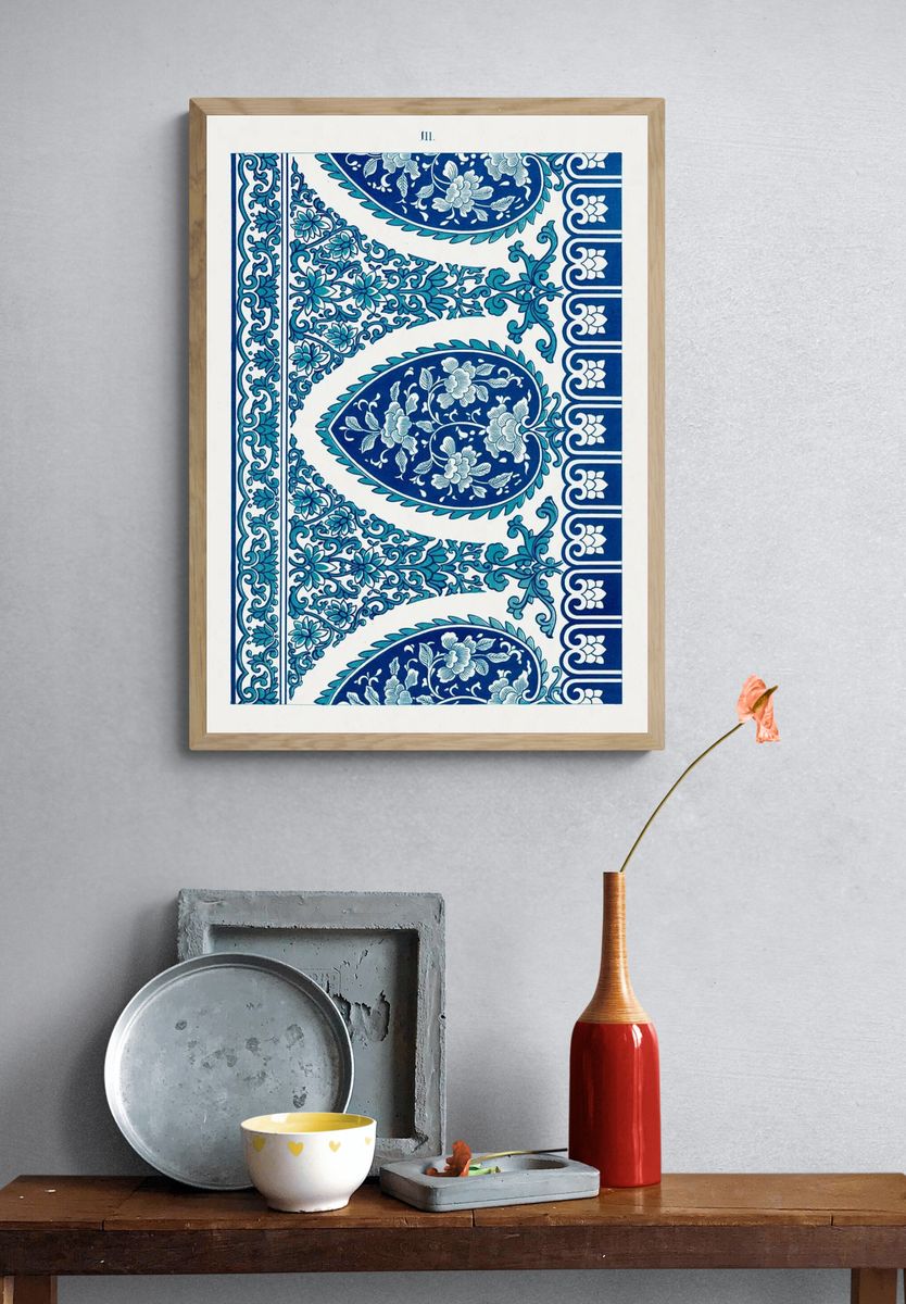 Blue Floral Paisley Pattern Print. — room view 3