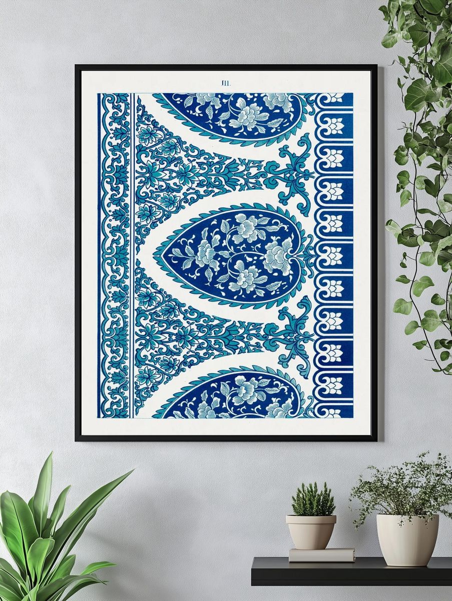 Blue Floral Paisley Pattern Print. — room view 4