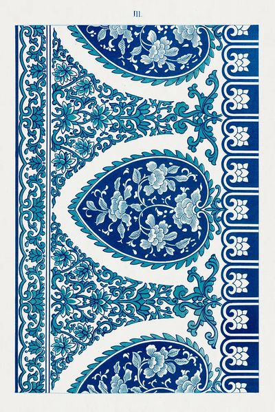 Blue Floral Paisley Pattern Print. poster