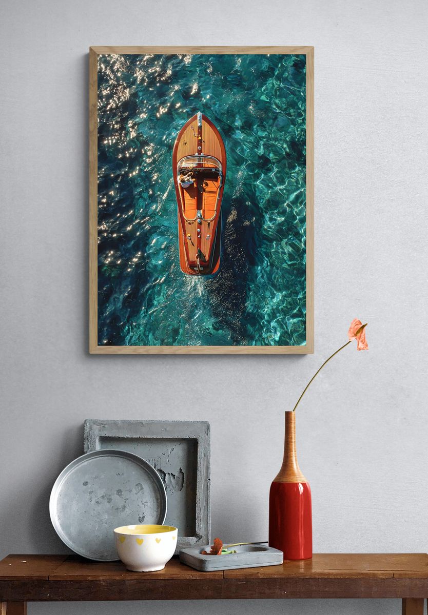 Luxury Boat on Crystal Clear Water — Photography Print. — room view 3