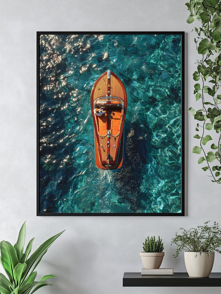Luxury Boat on Crystal Clear Water — Photography Print. — room view 4