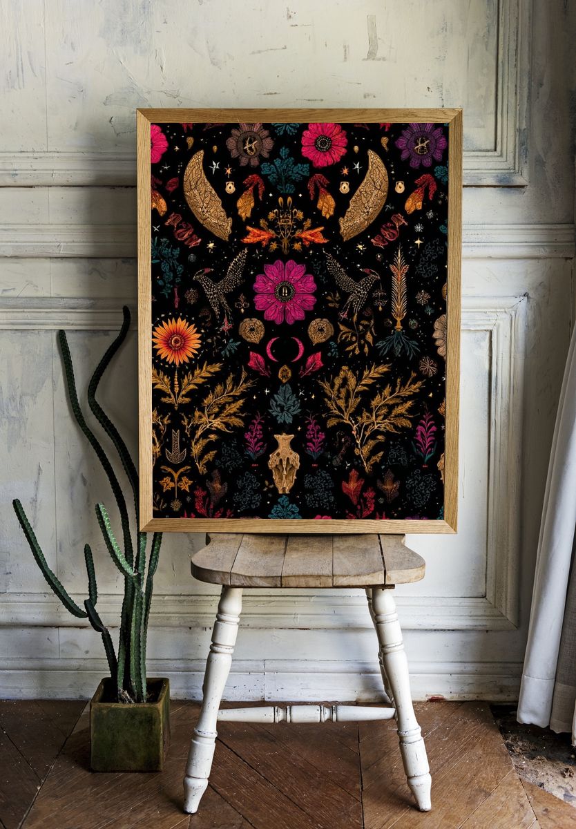 Botanical Skull Art — Illustration Print. — room view 1