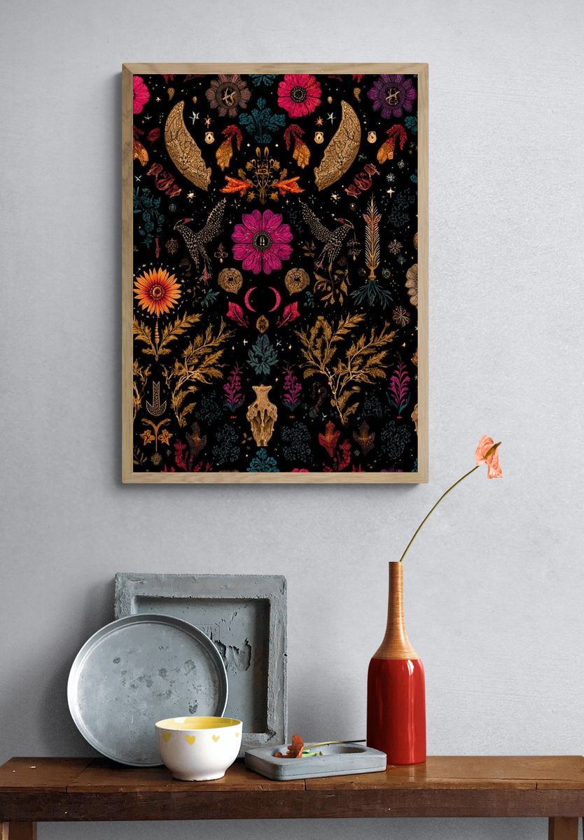 Botanical Skull Art — Illustration Print. — room view 3