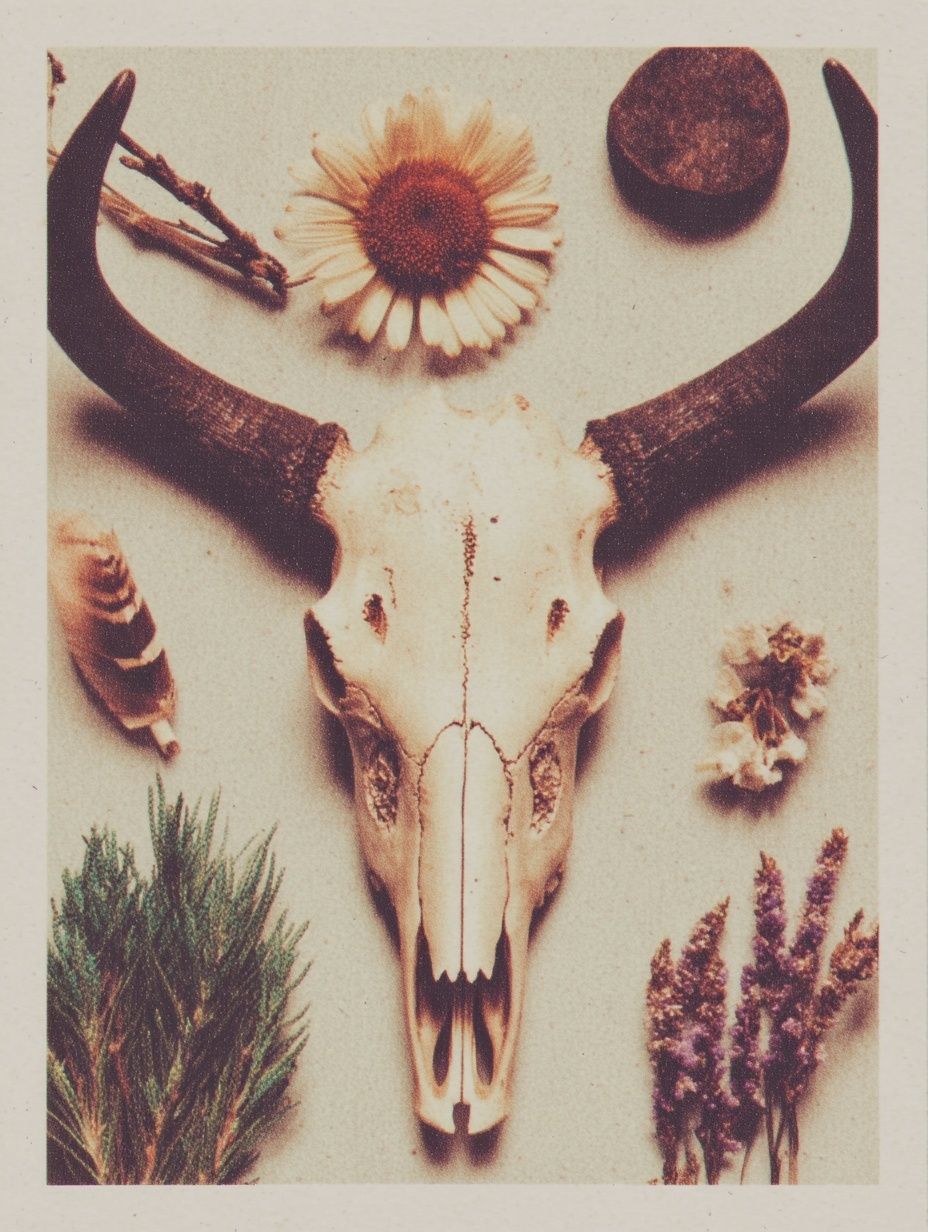 Bull Skull with Flowers — Bohemian Print. poster detail