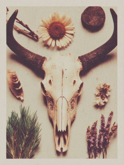 Bull Skull with Flowers — Bohemian Print. poster