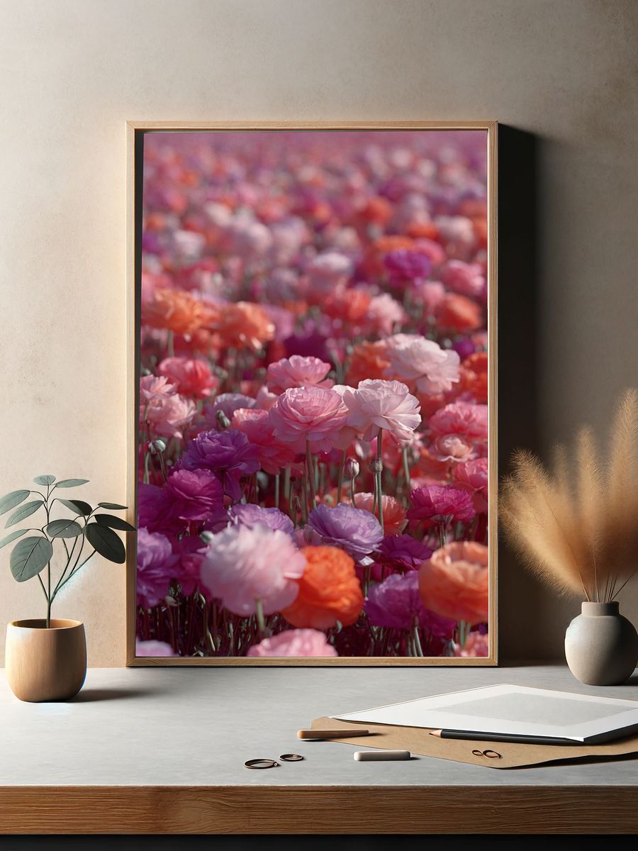 Colorful Ranunculus Flowers — Botanical Print. — room view 2