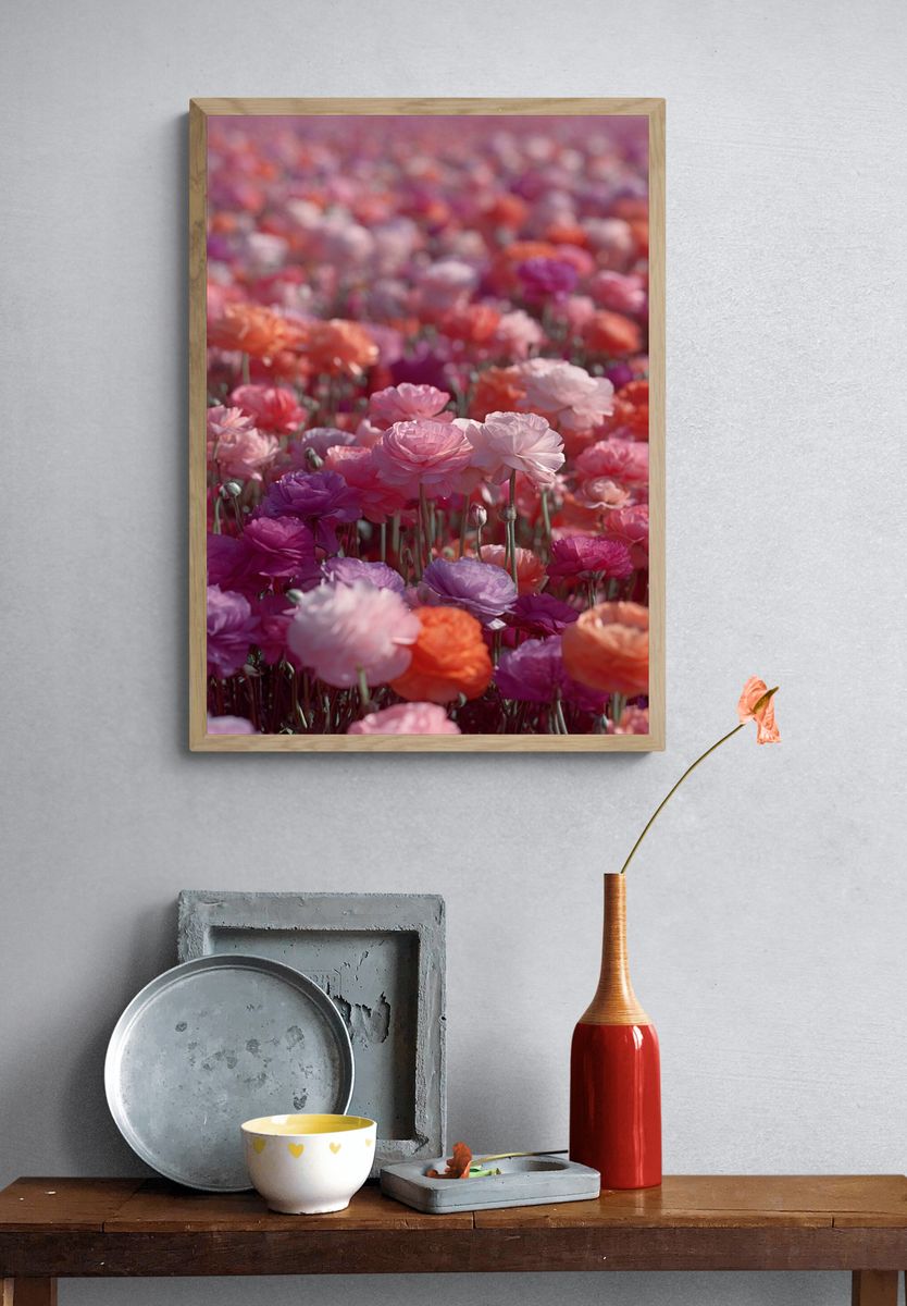 Colorful Ranunculus Flowers — Botanical Print. — room view 3