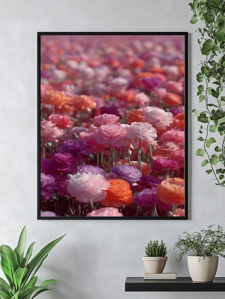 Colorful Ranunculus Flowers — Botanical Print. — room view 4