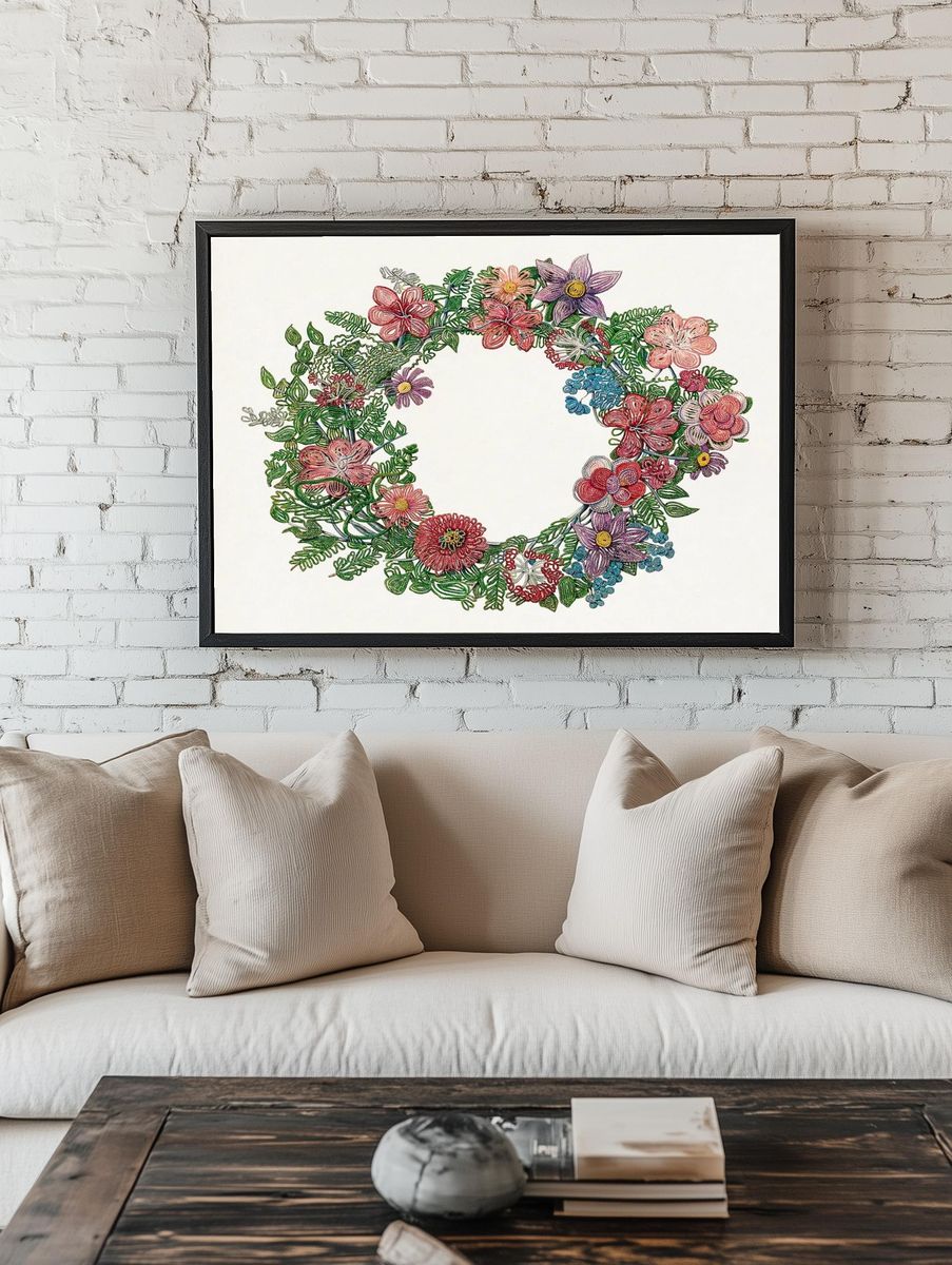 Floral Wreath — Botanical Print. — room view 1