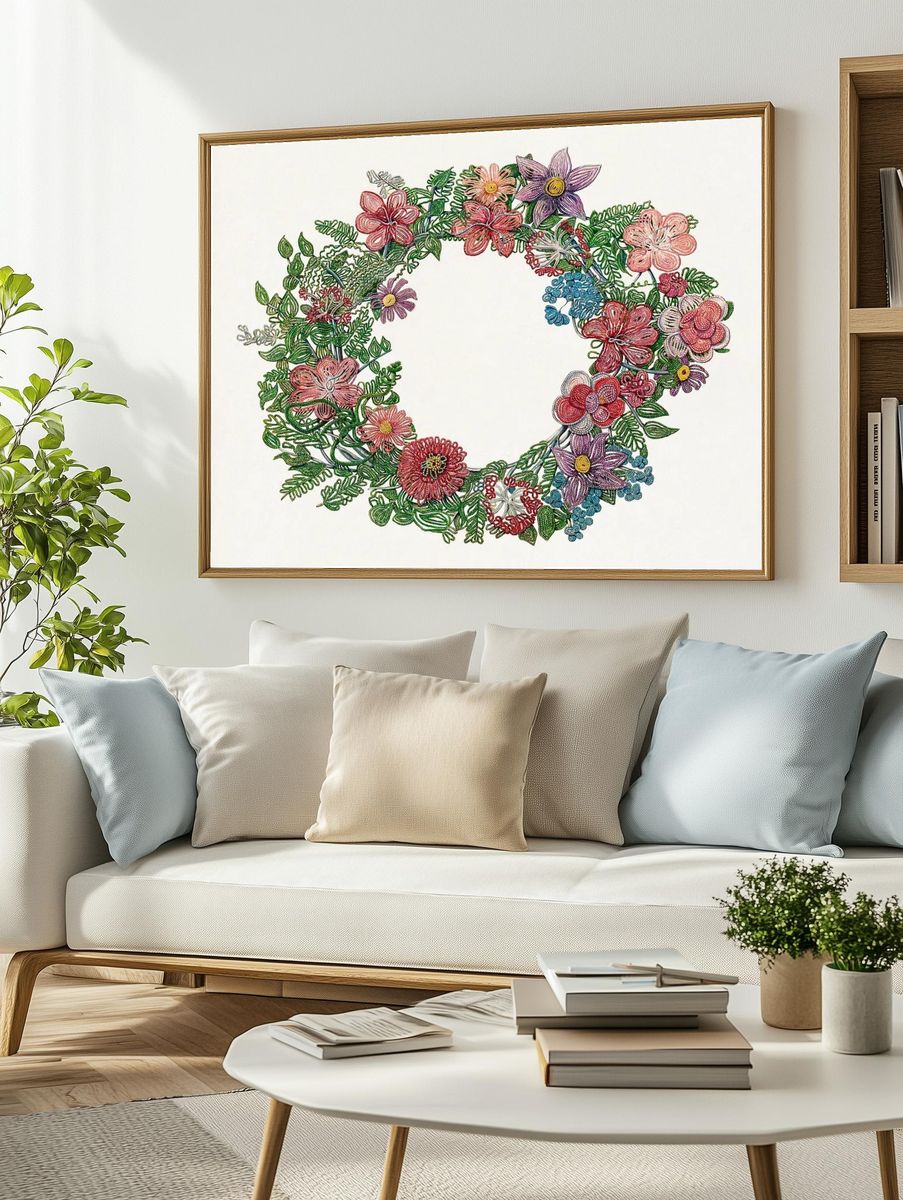 Floral Wreath — Botanical Print. — room view 2