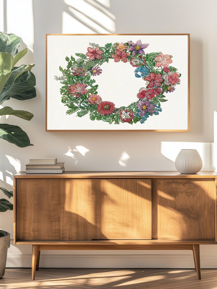 Floral Wreath — Botanical Print. — room view 3
