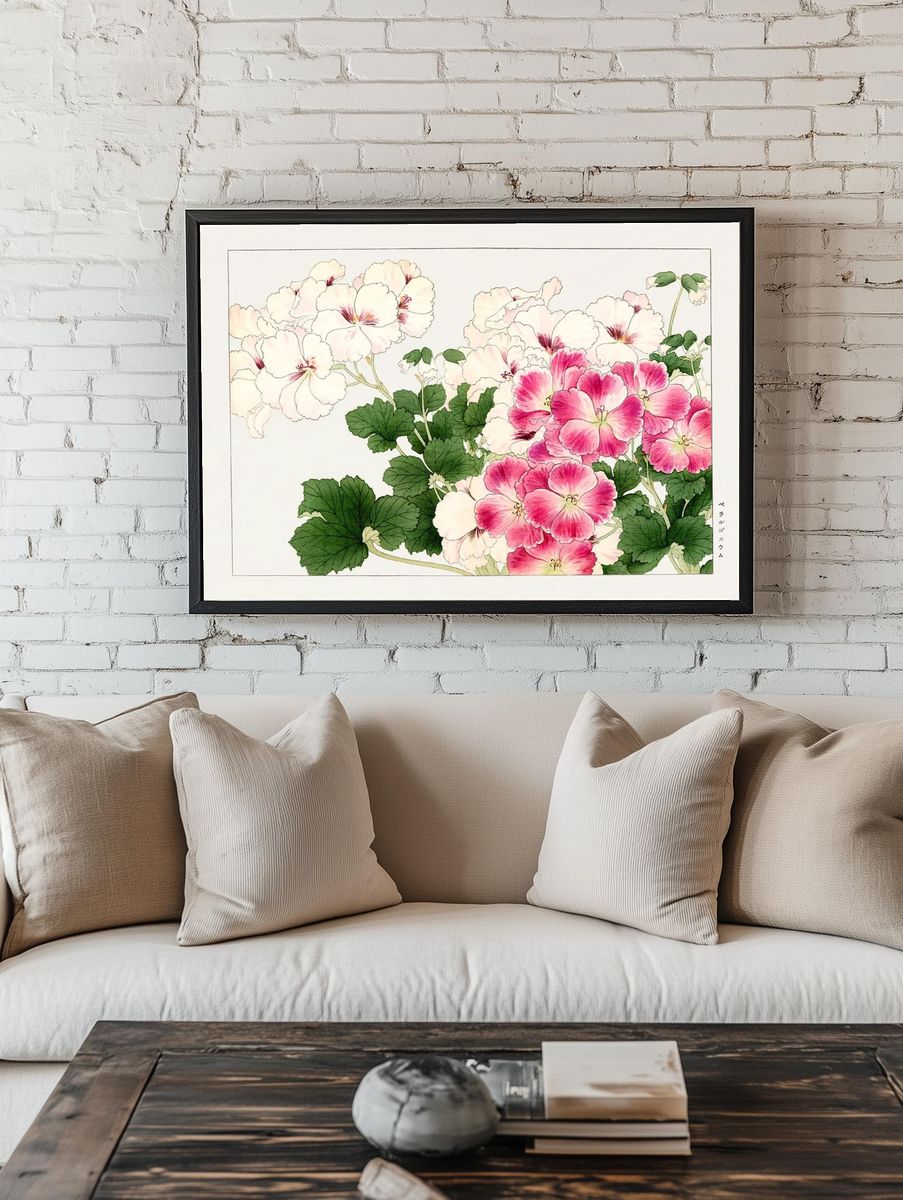 Geraniums Botanical Print. — room view 1
