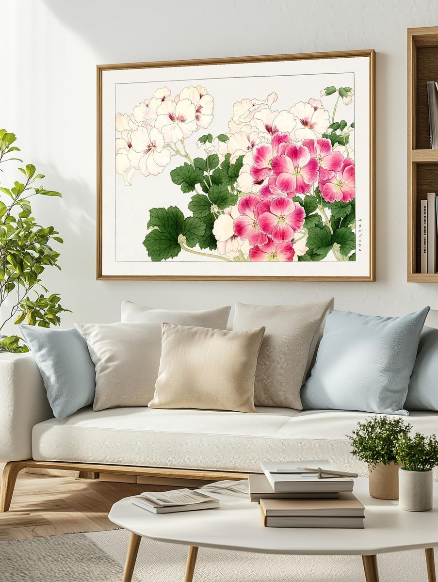 Geraniums Botanical Print. — room view 2