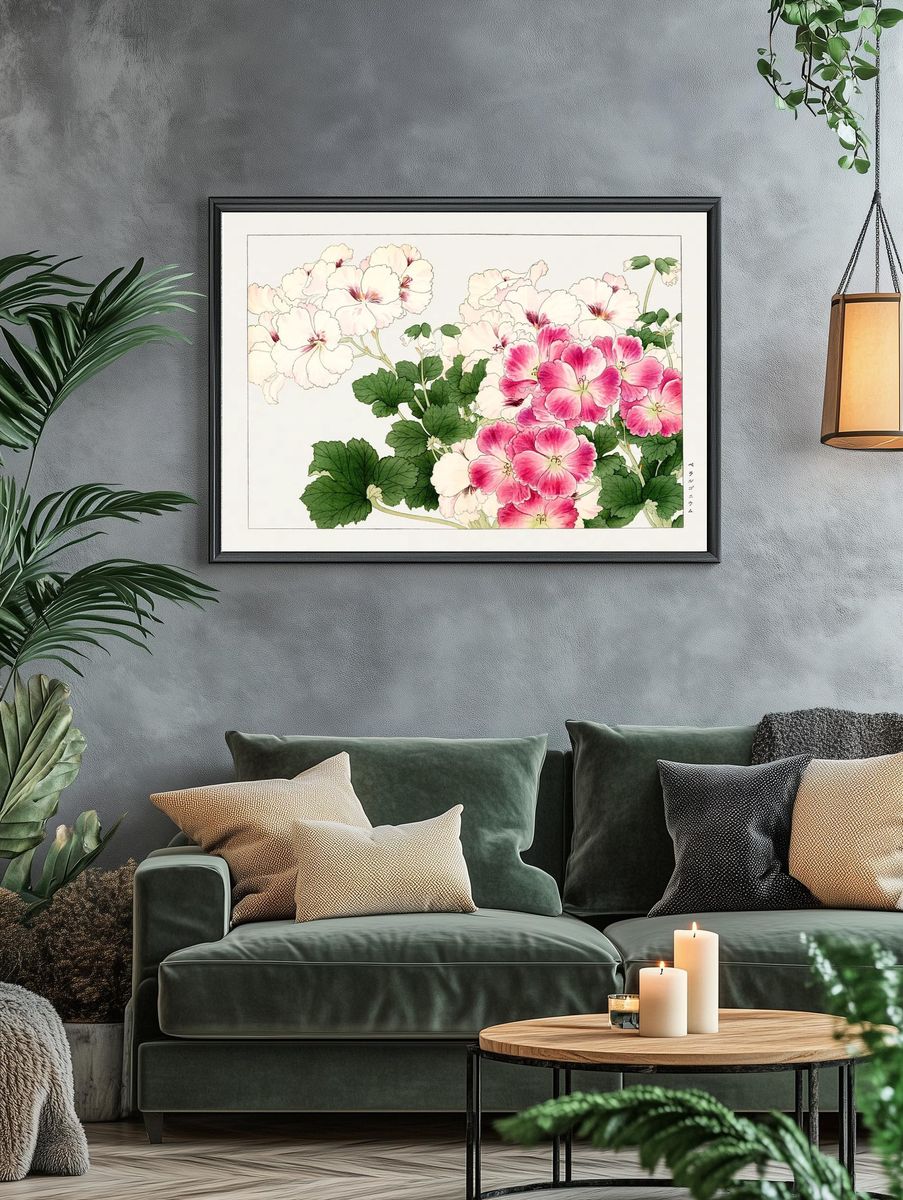 Geraniums Botanical Print. — room view 4