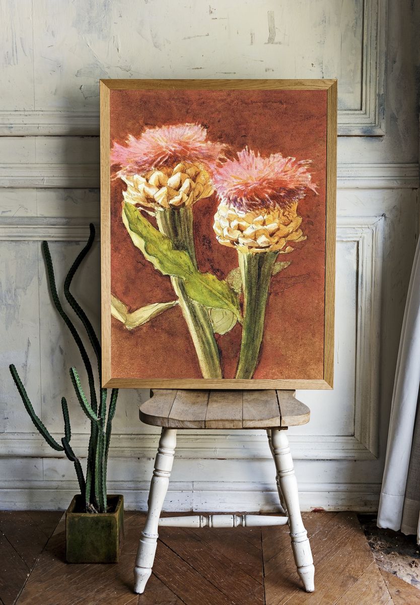 Pink Flower Watercolor Poster. — room view 1