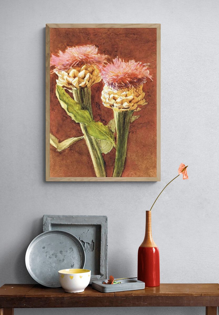 Pink Flower Watercolor Poster. — room view 3