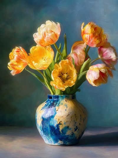 Tulips in Blue Vase — Fine Art Print. poster print