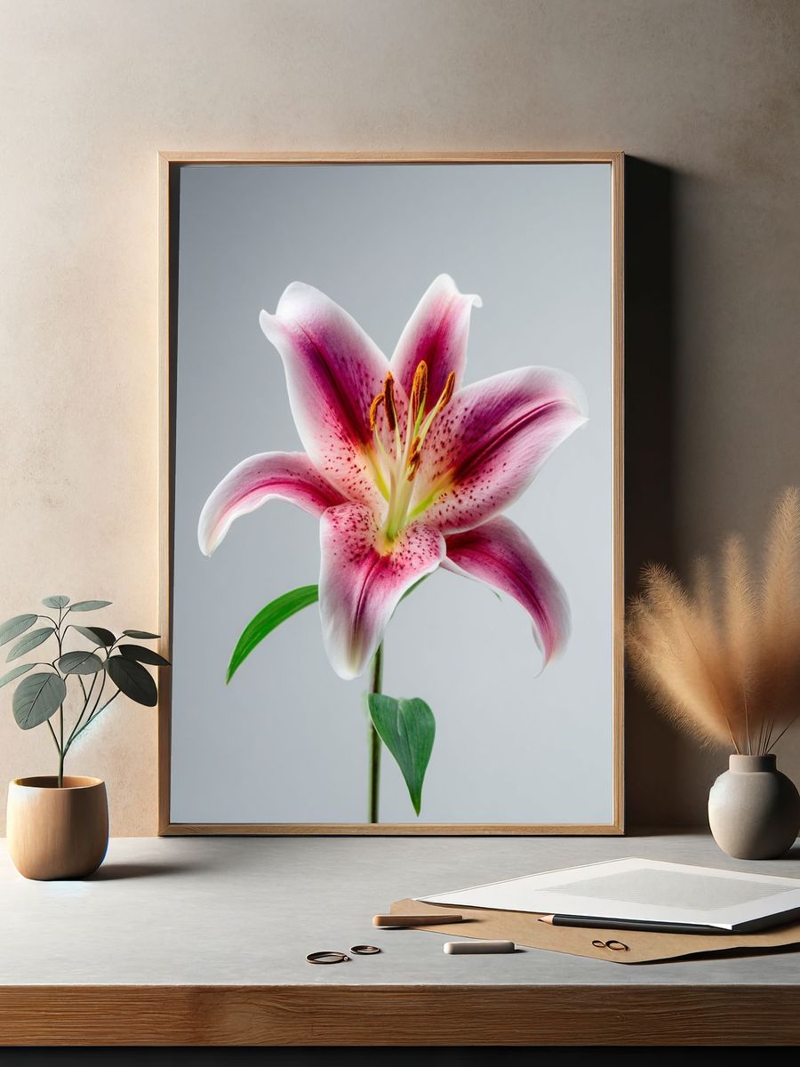 Pink Lily Botanical Poster. — room view 2