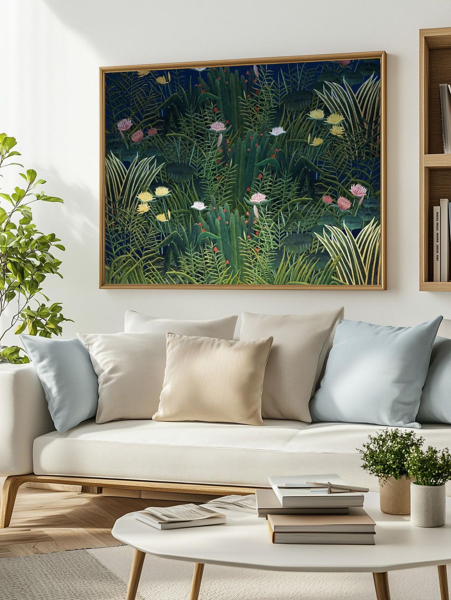 Tropical Water Lilies — Botanical Print. — room view 2