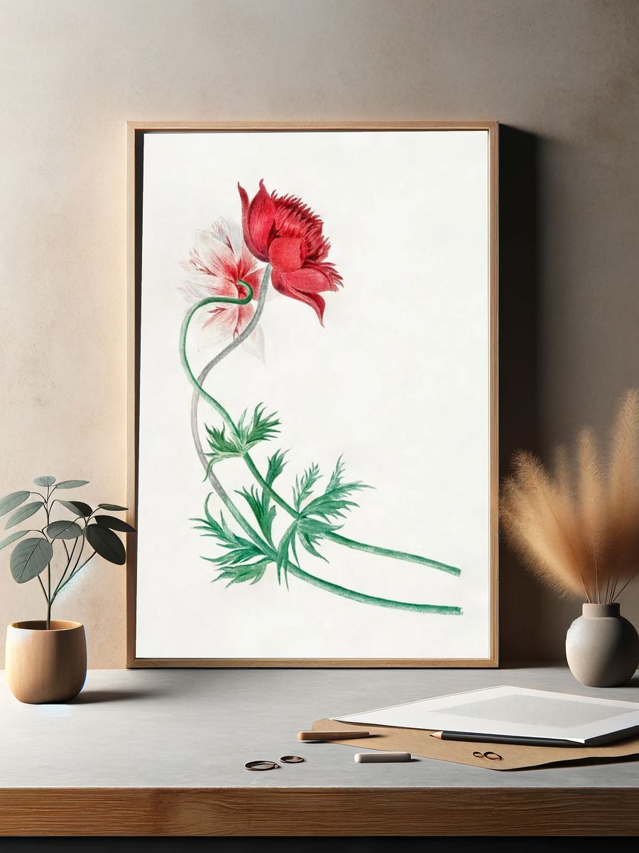 Red and White Flower Botanical Poster. — room view 2