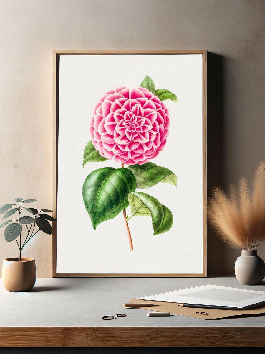 Pink Dahlia Botanical Print. — room view 2