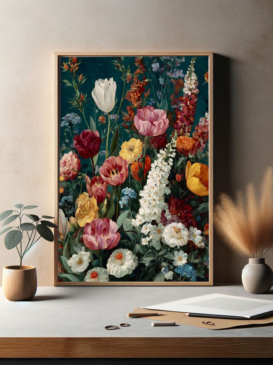 Vibrant Floral Bouquet — Botanical Print. — room view 2