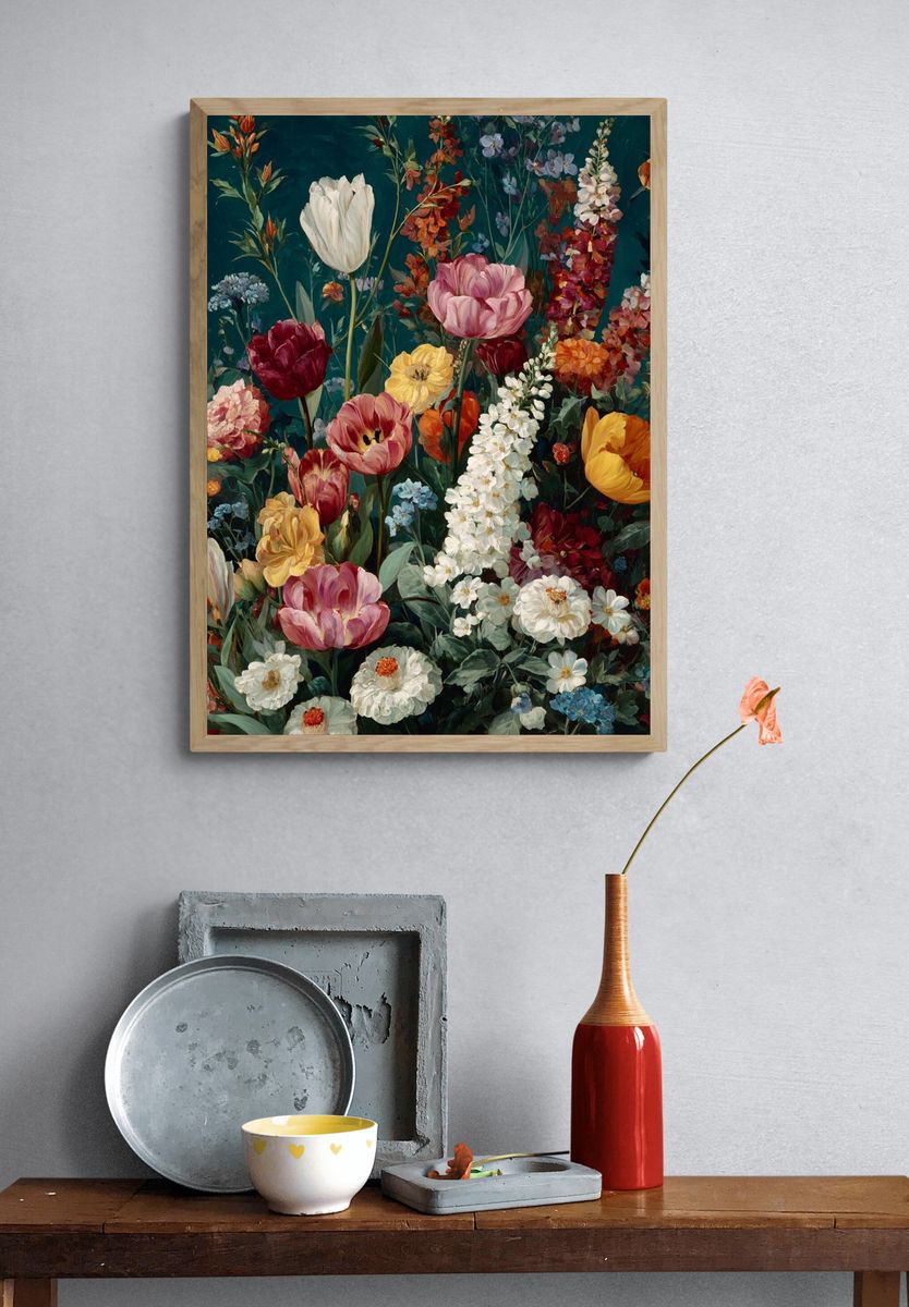 Vibrant Floral Bouquet — Botanical Print. — room view 3