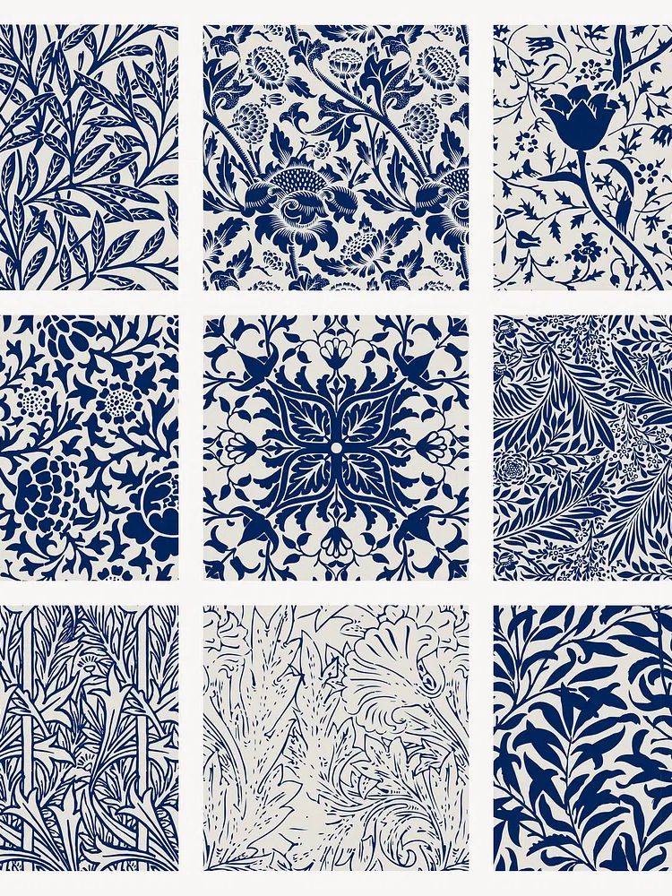 Navy Floral Pattern — Botanical Print. poster detail
