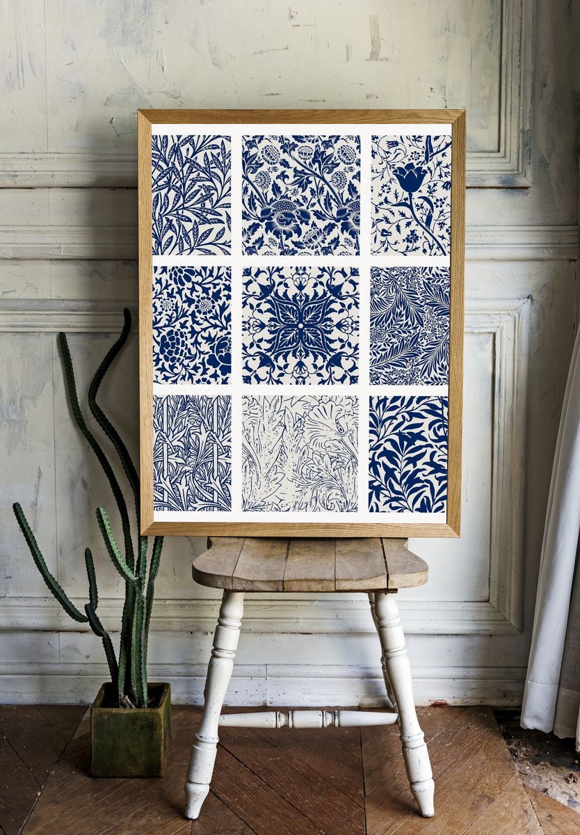 Navy Floral Pattern — Botanical Print. — room view 1