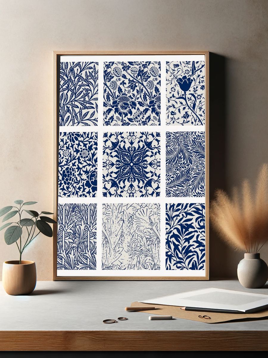 Navy Floral Pattern — Botanical Print. — room view 2