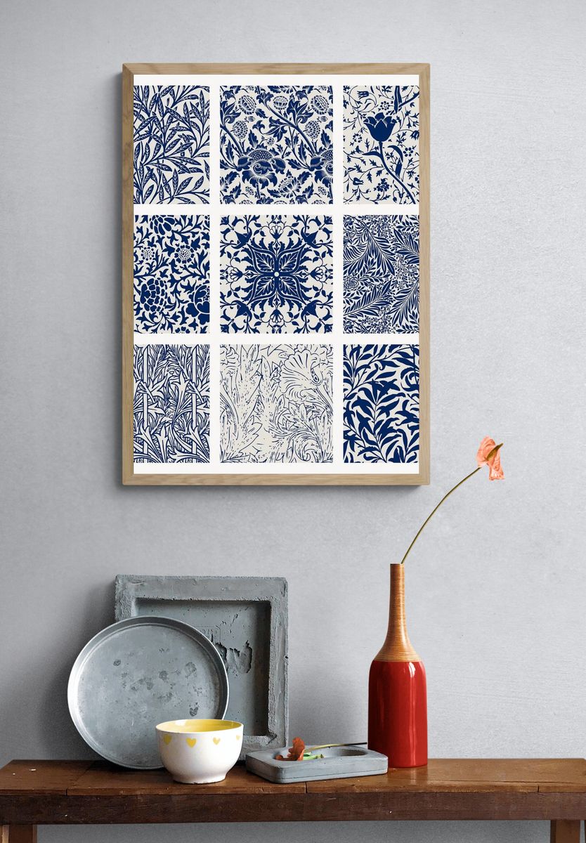 Navy Floral Pattern — Botanical Print. — room view 3