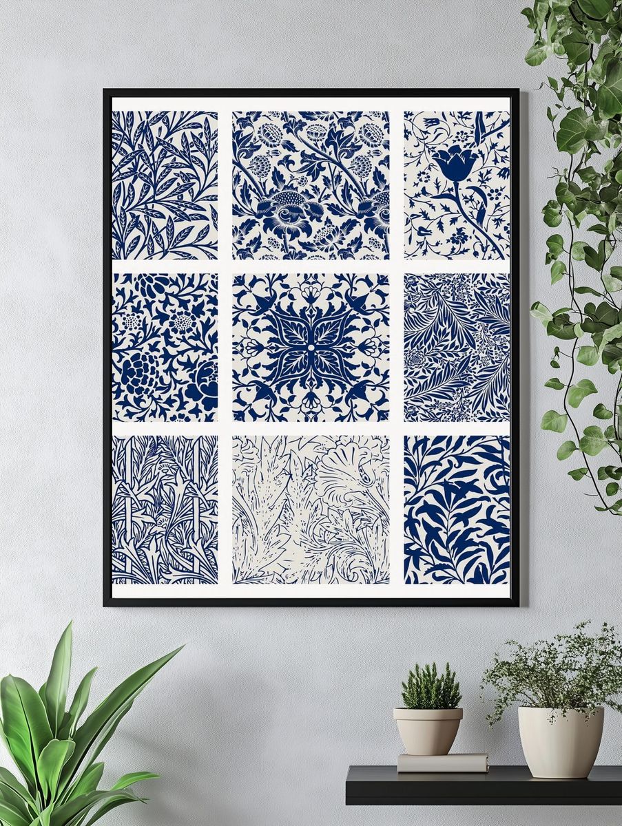 Navy Floral Pattern — Botanical Print. — room view 4